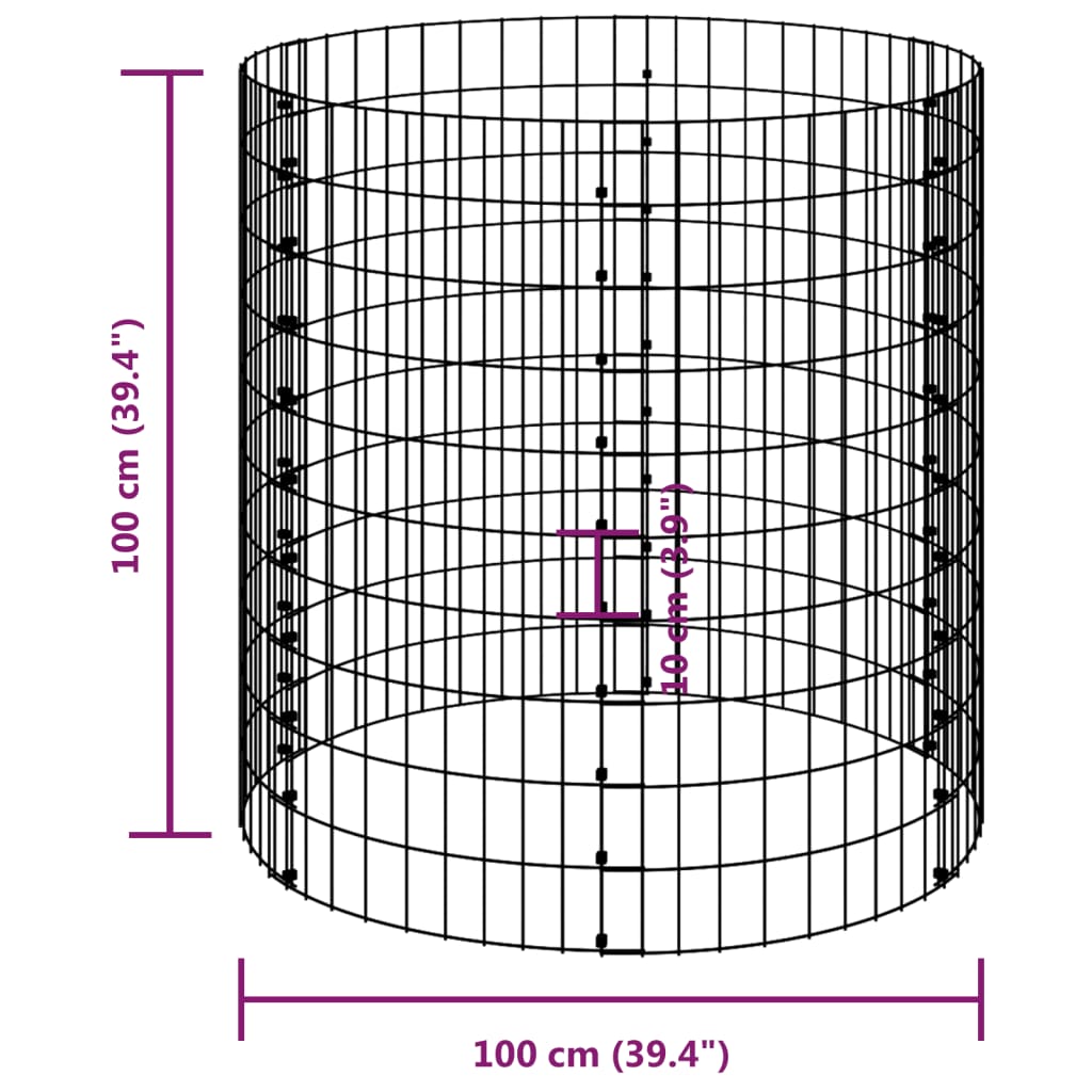 vidaXL Colonne de gabion Ronde en acier galvanisé Ø100x100 cm