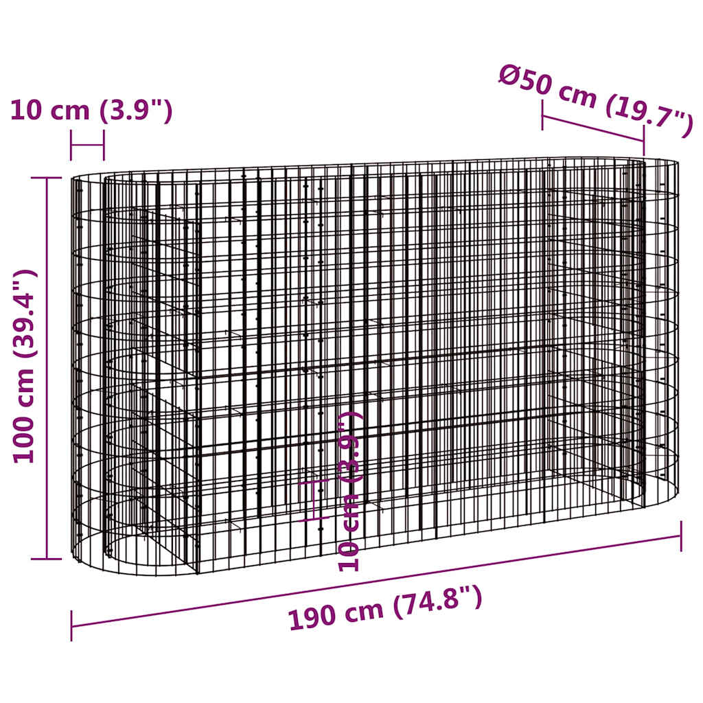 vidaXL Gabionen-Hochbeet Verzinktes Eisen 190x50x100 cm
