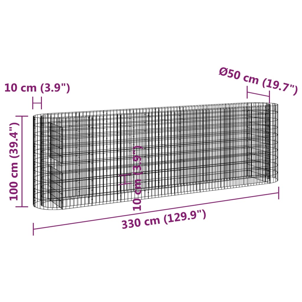 vidaXL Carré potager en gabion Fer galvanisé 330x50x100 cm
