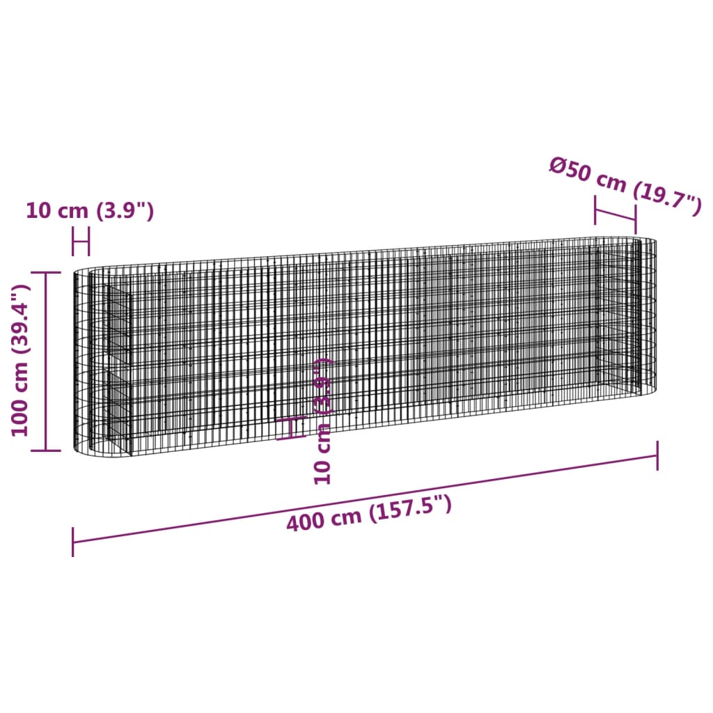 vidaXL Carré potager en gabion Fer galvanisé 400x50x100 cm