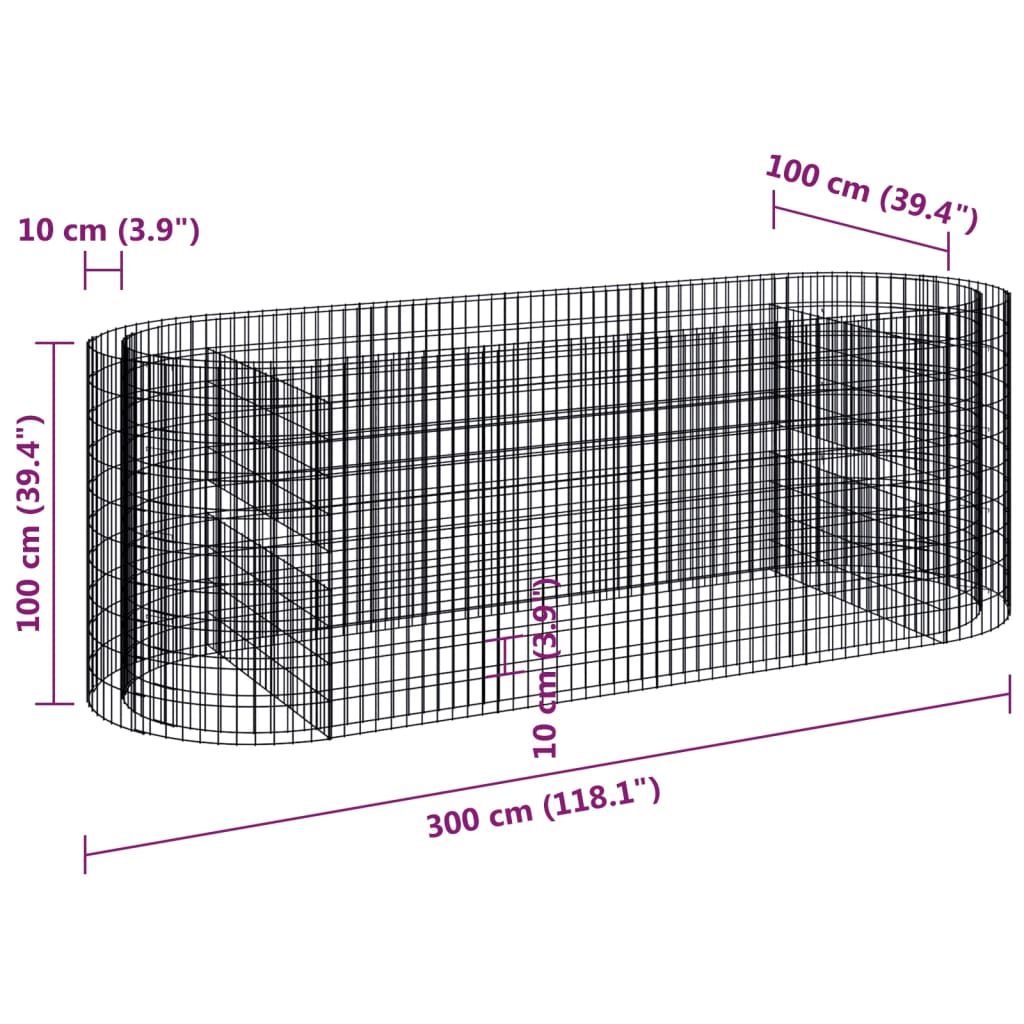 vidaXL Carré potager en gabions Acier galvanisé 300x100x100 cm