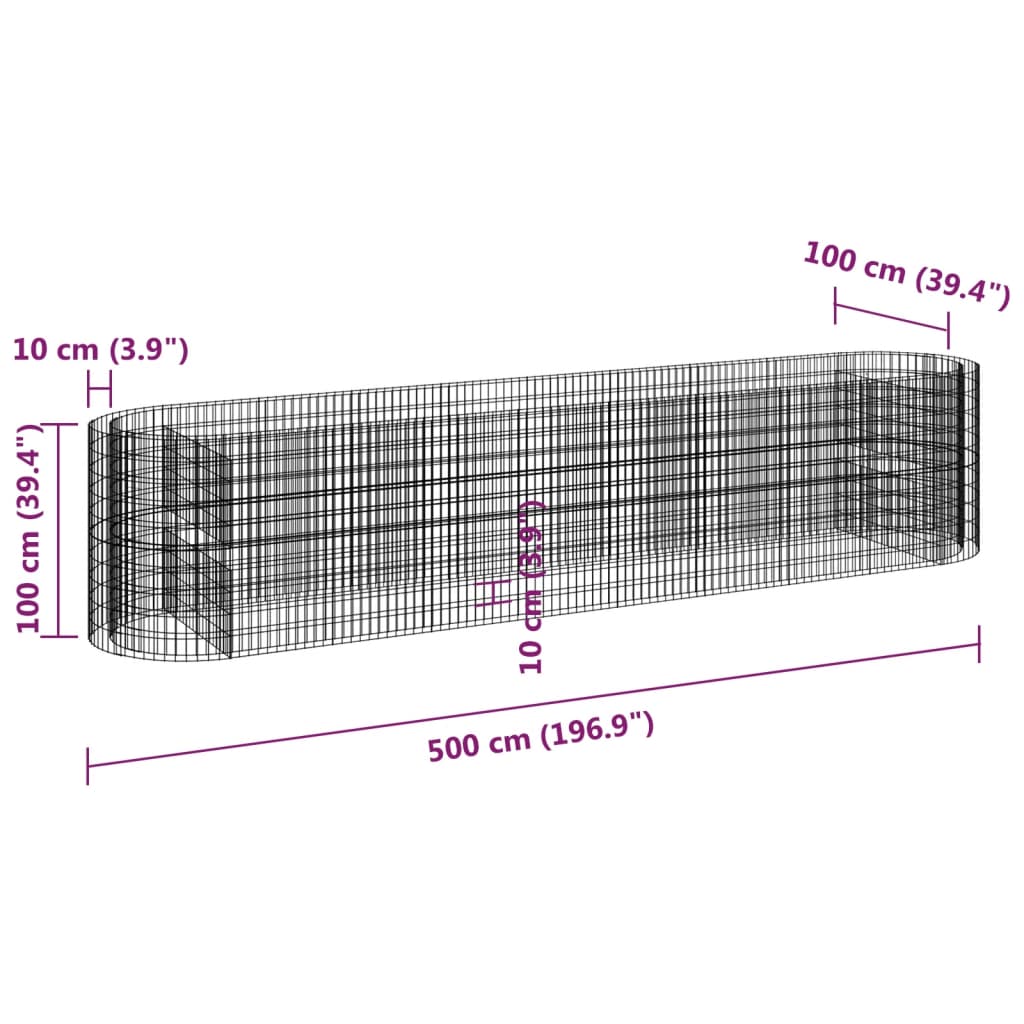 vidaXL Carré potager en gabions en fer galvanisé 500x100x100 cm