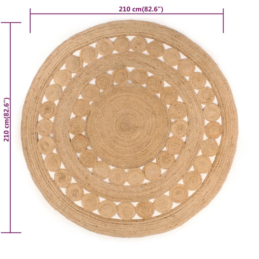 vidaXL Teppich Geflochten Jute 210 cm Rund
