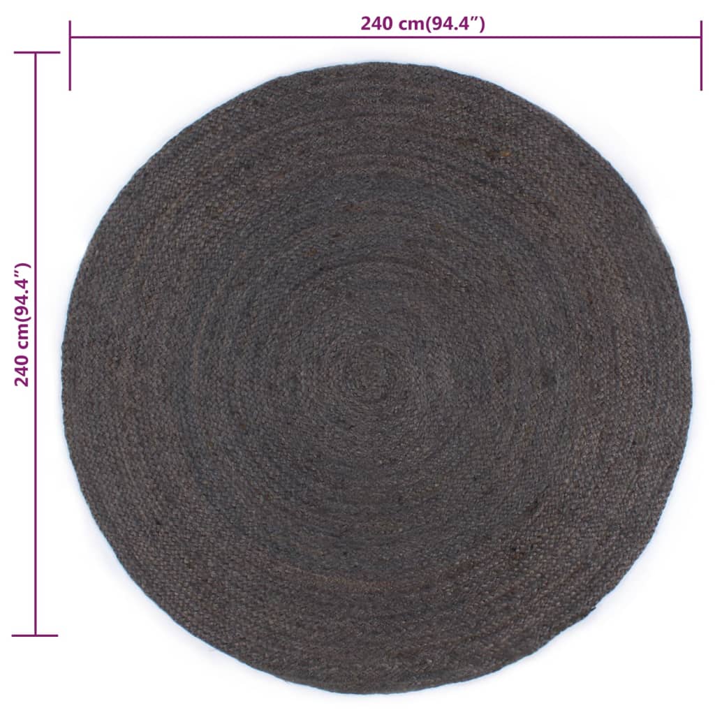 vidaXL Tapis fait à la main Jute Rond 240 cm Gris foncé