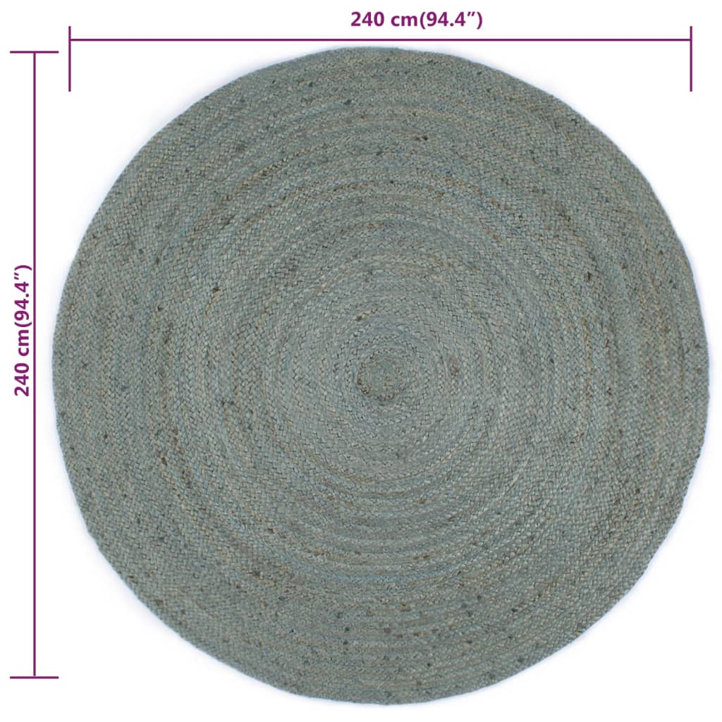 vidaXL Tapis fait à la main Jute Rond 240 cm Vert olive