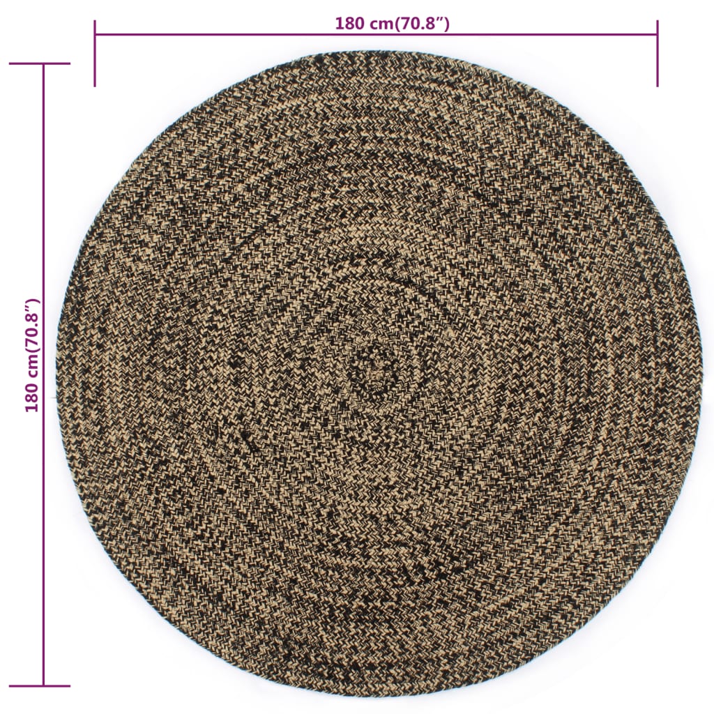 vidaXL Tapis fait à la main Jute Noir et marron 180 cm