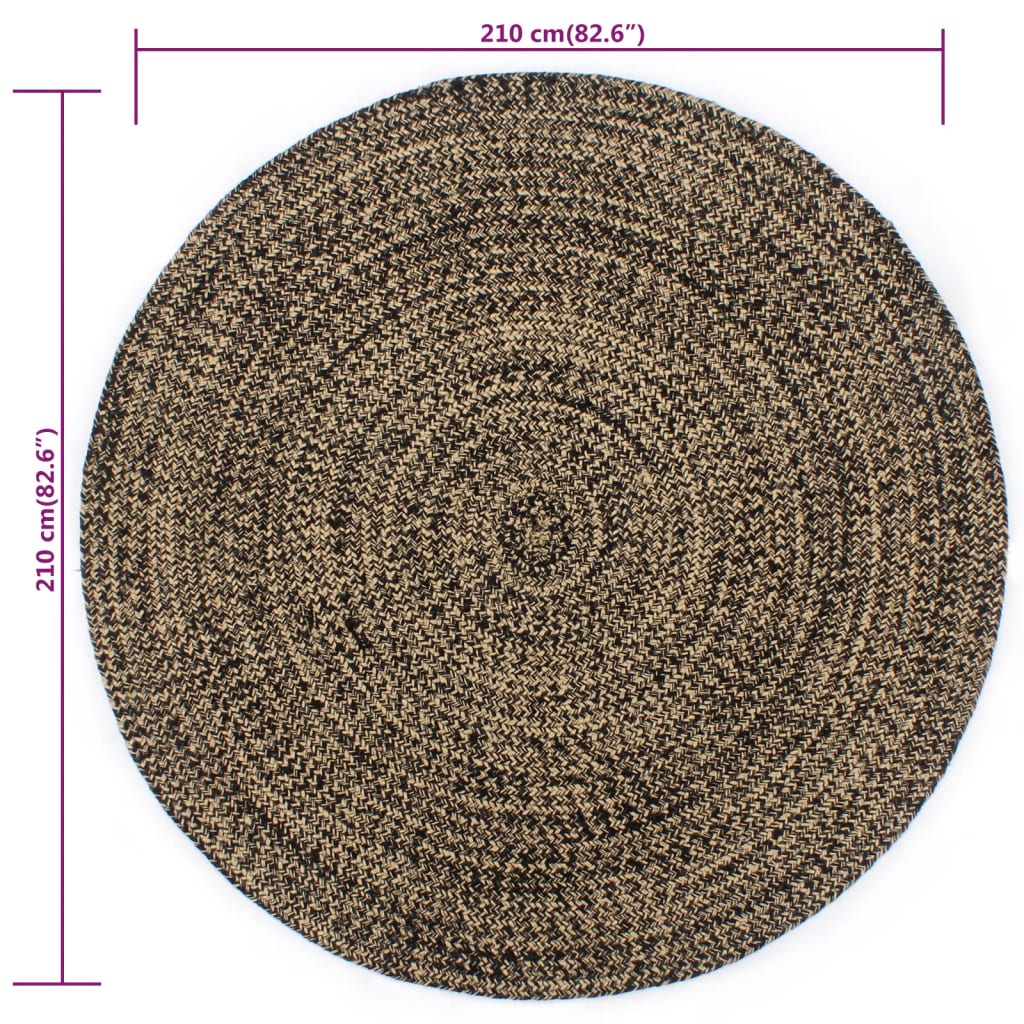 vidaXL Tapis fait à la main en jute Noir et marron 210 cm