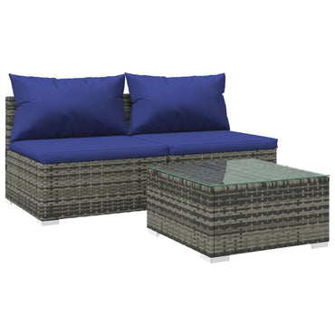 vidaXL 3-tlg. Garten-Lounge-Set mit Kissen Poly Rattan Grau