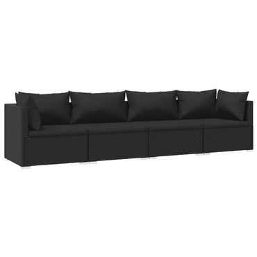 vidaXL Salon de jardin 4 pcs avec coussins résine tressée noir