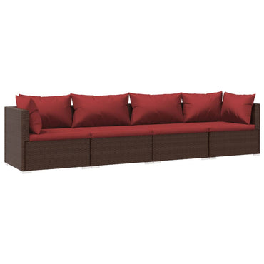 vidaXL Salon de jardin 4 pcs avec coussins résine tressée marron