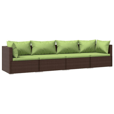 vidaXL Salon de jardin 4 pcs avec coussins résine tressée marron