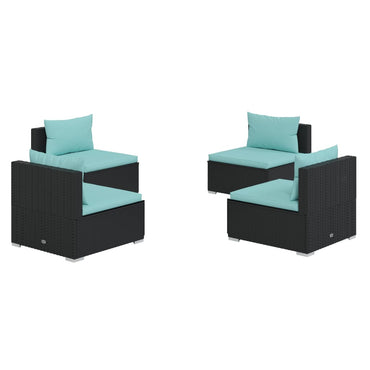 vidaXL Salon de jardin 4 pcs avec coussins résine tressée noir