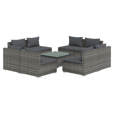 vidaXL 9-tlg. Garten-Lounge-Set mit Kissen Poly Rattan Grau