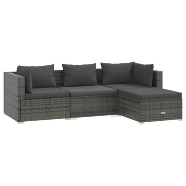 vidaXL Salon de jardin 4 pcs avec coussins résine tressée gris