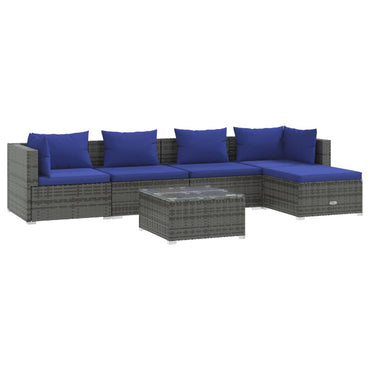 vidaXL 6-tlg. Garten-Lounge-Set mit Kissen Poly Rattan Grau