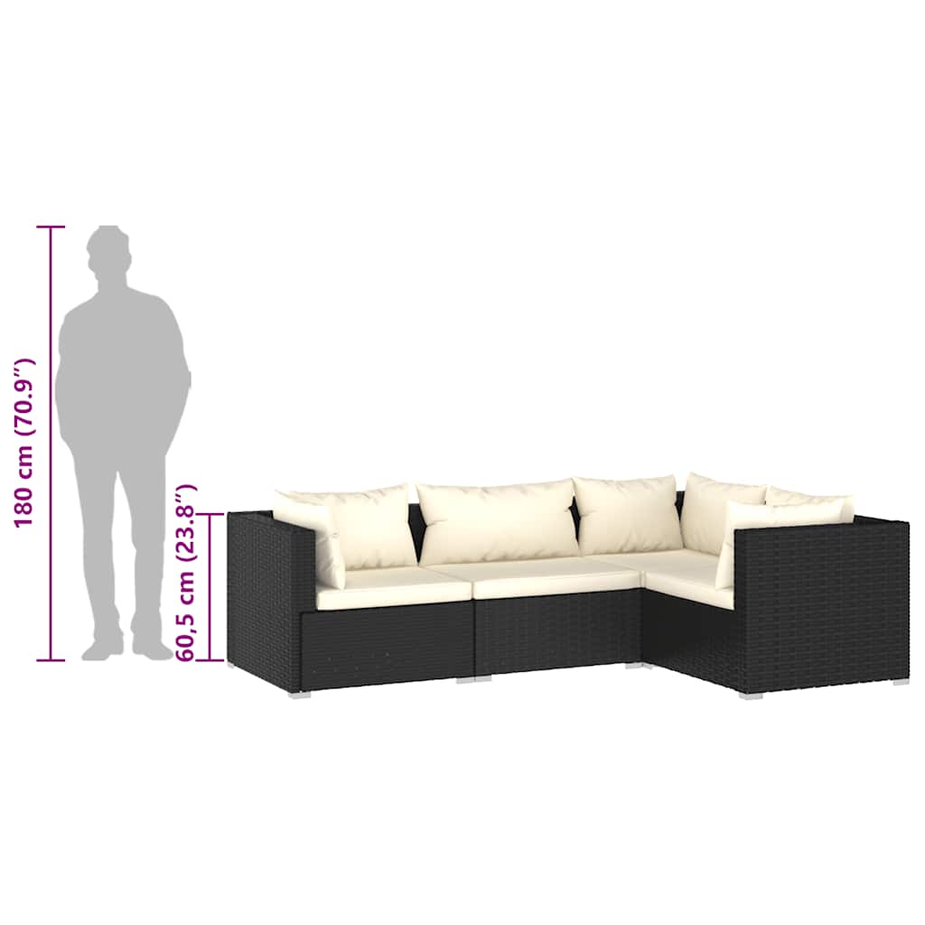 vidaXL Salon de jardin 4 pcs avec coussins résine tressée noir