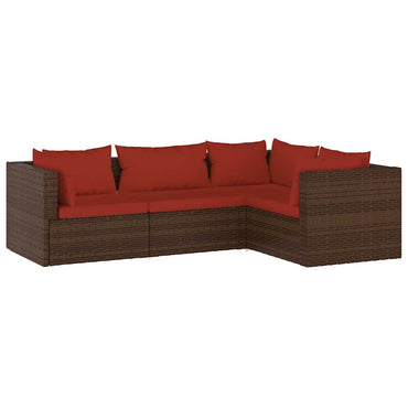 vidaXL Salon de jardin 4 pcs avec coussins résine tressée marron