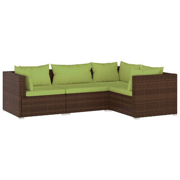 vidaXL Salon de jardin 4 pcs avec coussins résine tressée marron