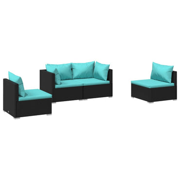 vidaXL Salon de jardin 4 pcs avec coussins résine tressée noir