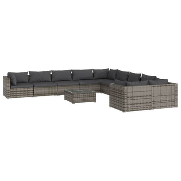 vidaXL 11-tlg. Garten-Lounge-Set mit Kissen Poly Rattan Grau