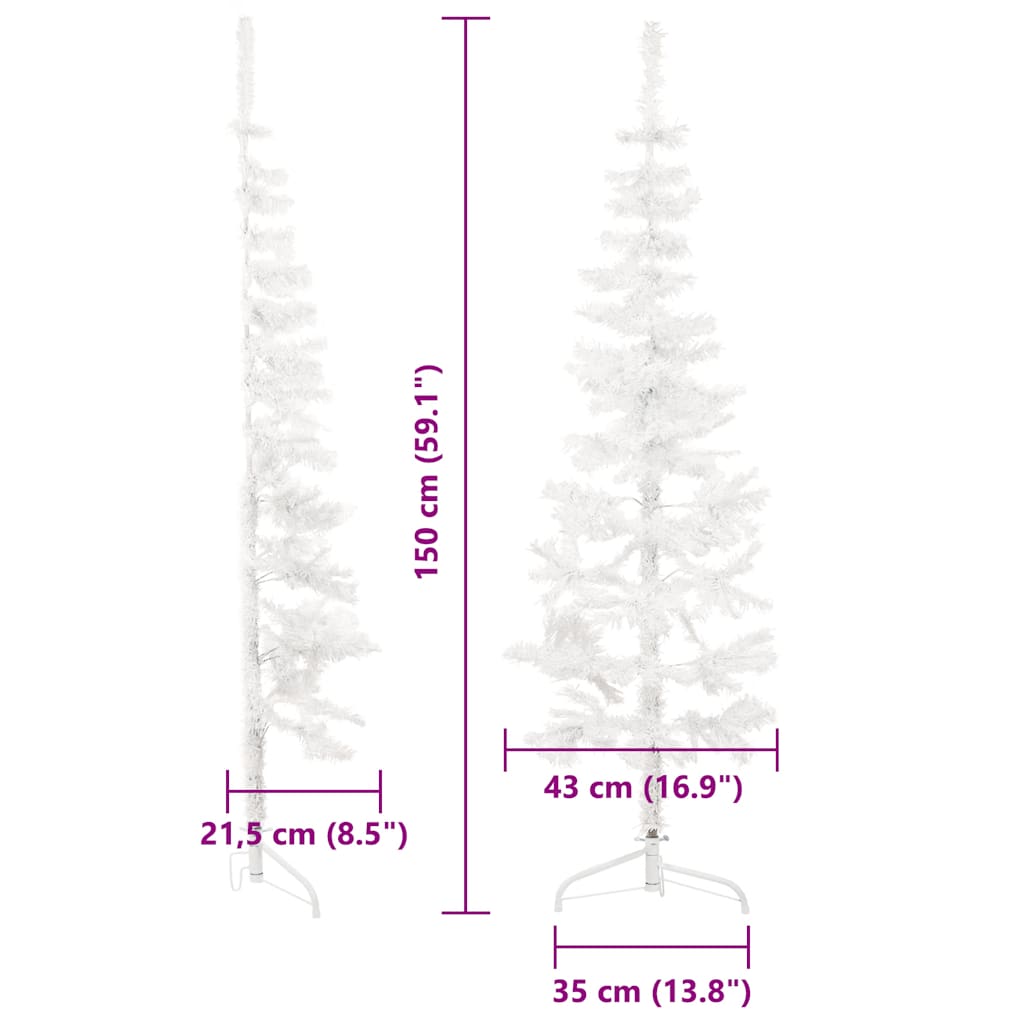 vidaXL Sapin de Noël artificiel semi-circulaire avec support Mince Blanc 150 cm