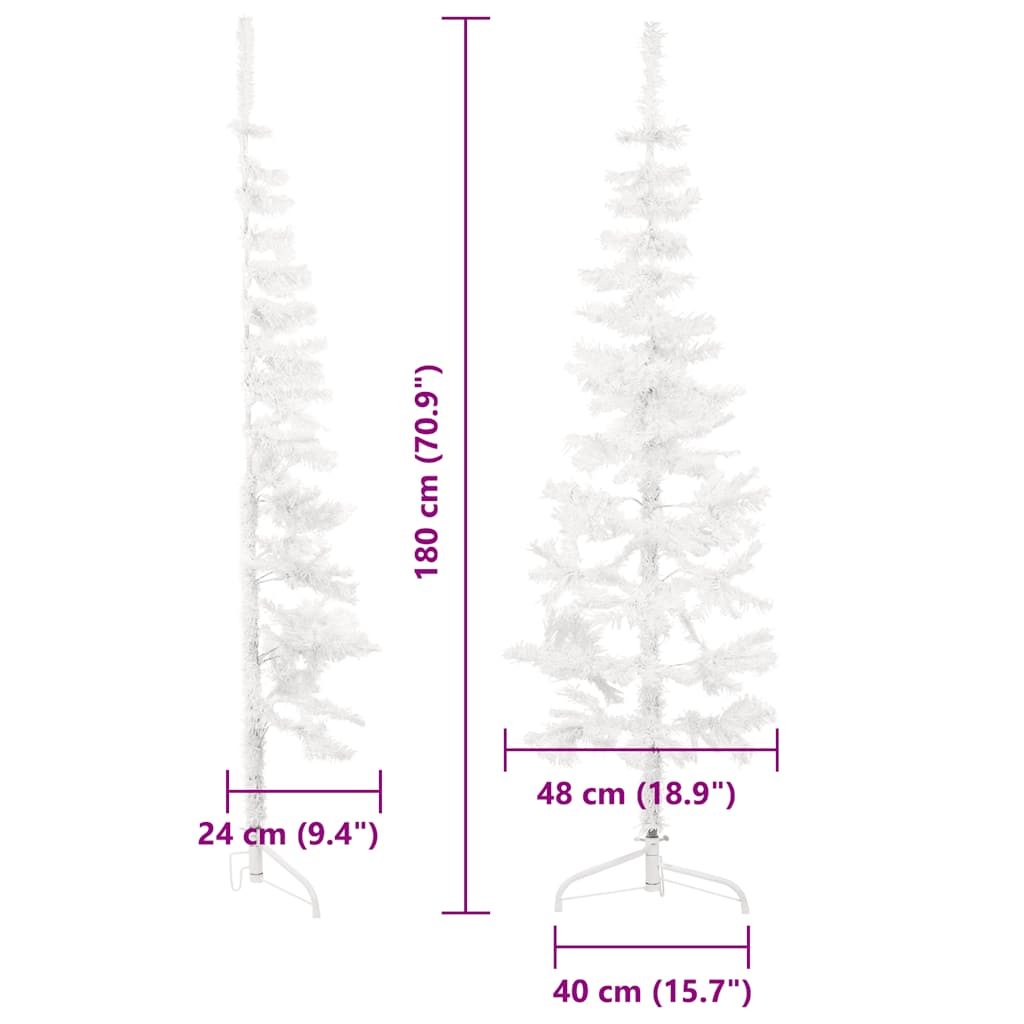 vidaXL Künstlicher Halb-Weihnachtsbaum mit Ständer Schlank Weiß 180 cm