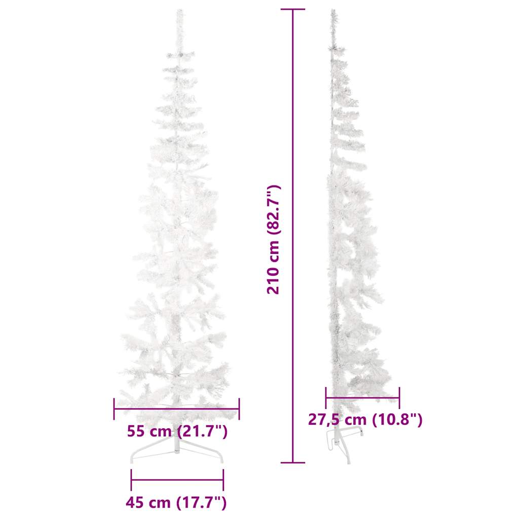 vidaXL Künstlicher Halb-Weihnachtsbaum mit Ständer Schlank Weiß 210 cm