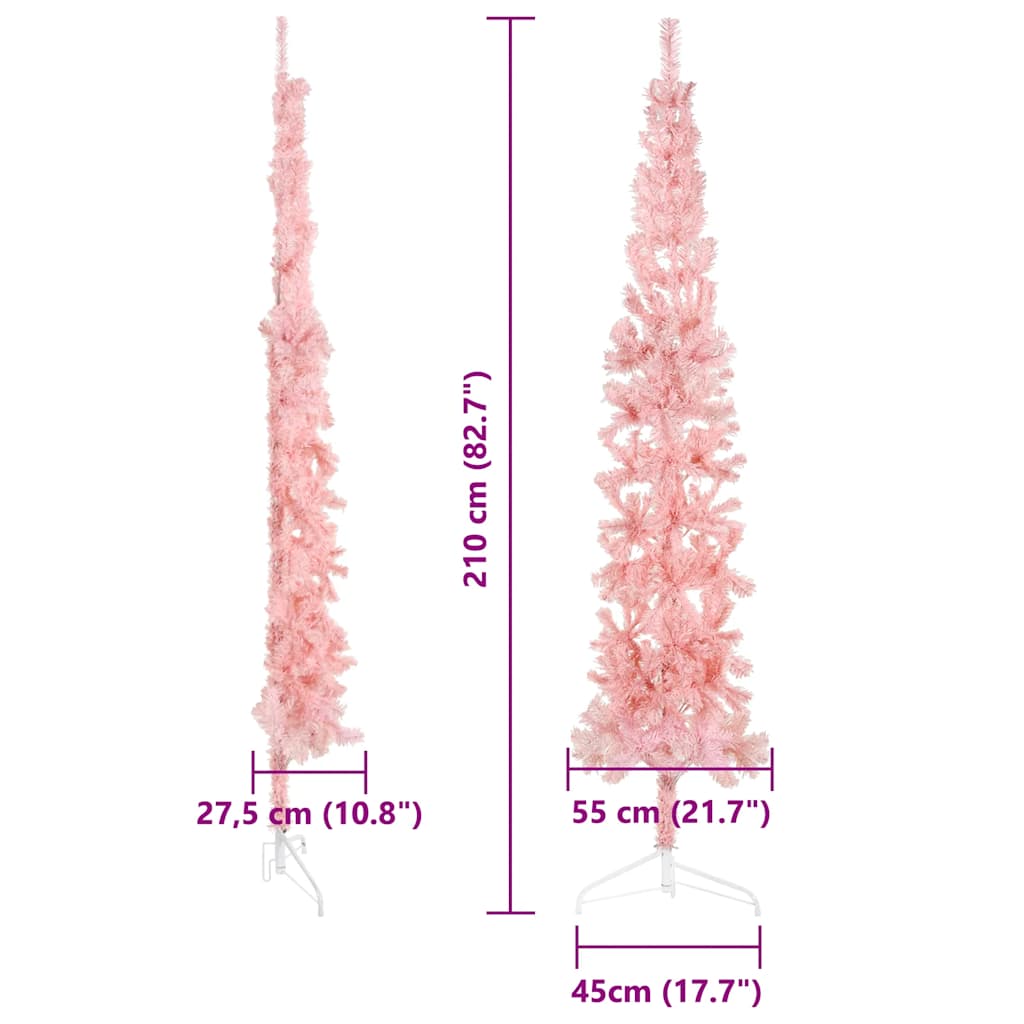 vidaXL Künstlicher Halb-Weihnachtsbaum mit Ständer Schlank Rosa 210 cm