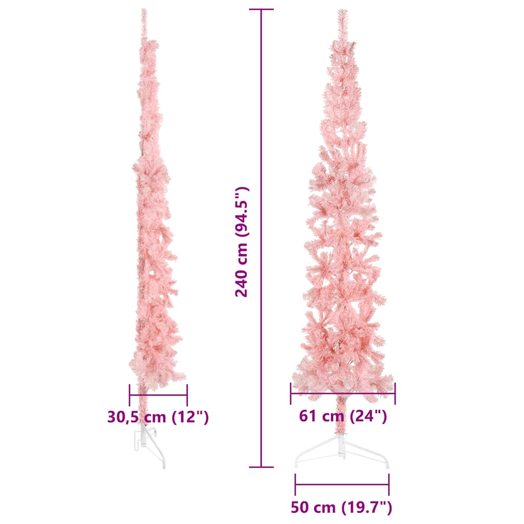 vidaXL Sapin de Noël artificiel semi-circulaire mince rose 240 cm avec support