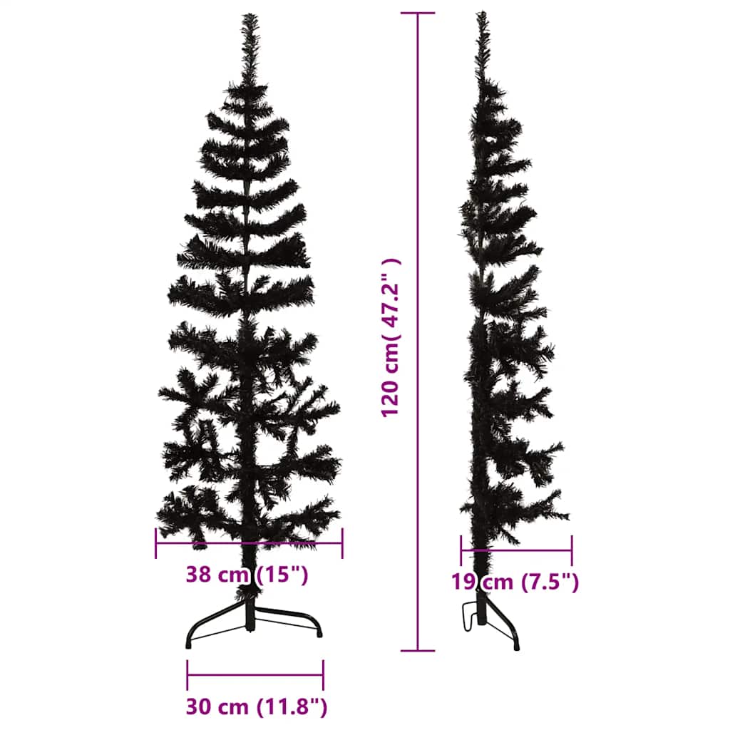 vidaXL Künstlicher Halb-Weihnachtsbaum Ständer Schlank Schwarz 120 cm