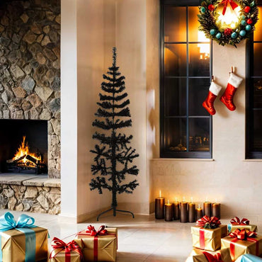 vidaXL Künstlicher Halb-Weihnachtsbaum Ständer Schlank Schwarz 150 cm