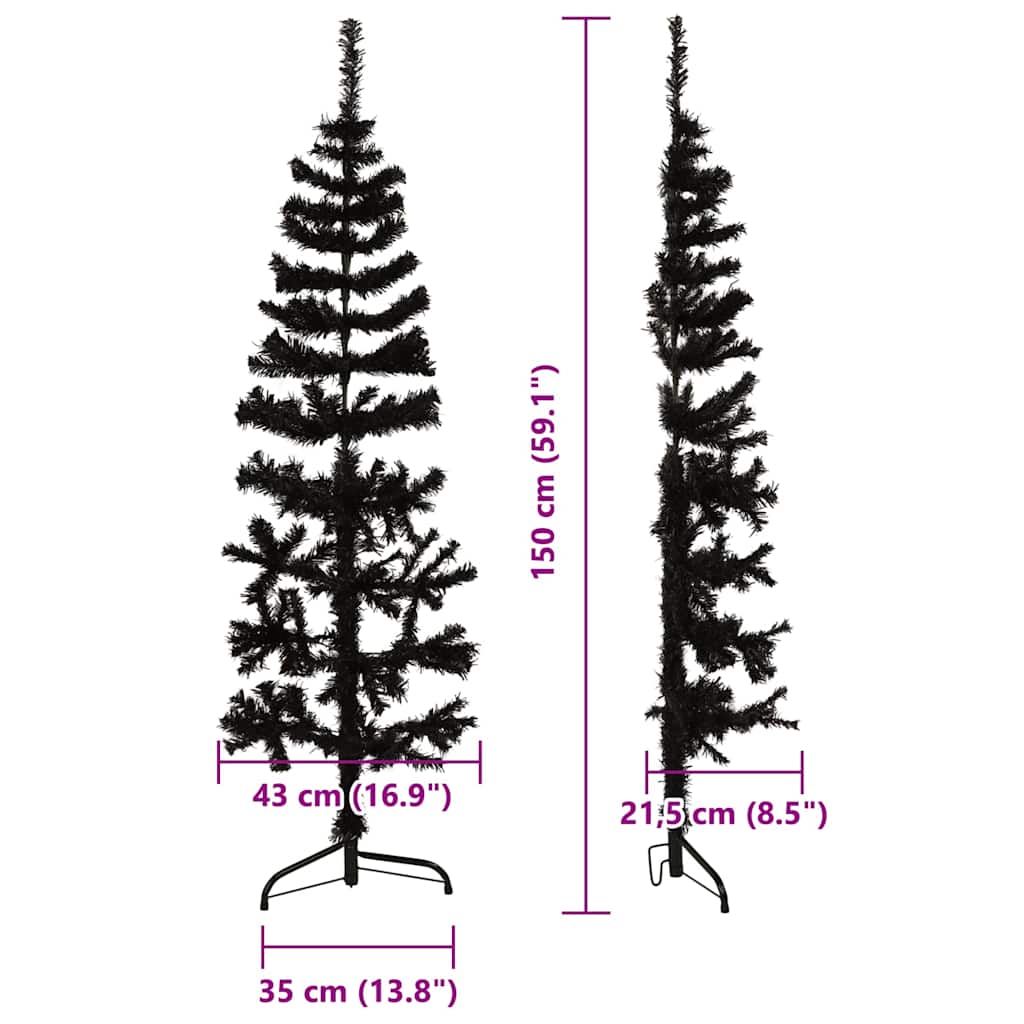 vidaXL Künstlicher Halb-Weihnachtsbaum Ständer Schlank Schwarz 150 cm