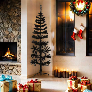vidaXL Künstlicher Halb-Weihnachtsbaum Ständer Schlank Schwarz 180 cm