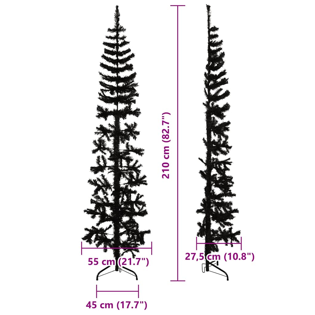 vidaXL Künstlicher Halb-Weihnachtsbaum Ständer Schlank Schwarz 210 cm