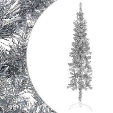 vidaXL Künstlicher Halb-Weihnachtsbaum Ständer Schlank Silbern 120 cm