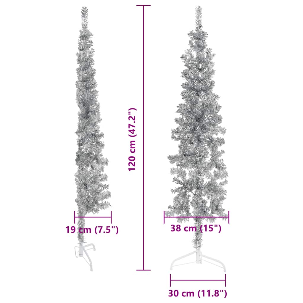 vidaXL Künstlicher Halb-Weihnachtsbaum Ständer Schlank Silbern 120 cm
