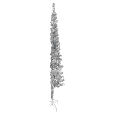 vidaXL Künstlicher Halb-Weihnachtsbaum Ständer Schlank Silbern 150 cm