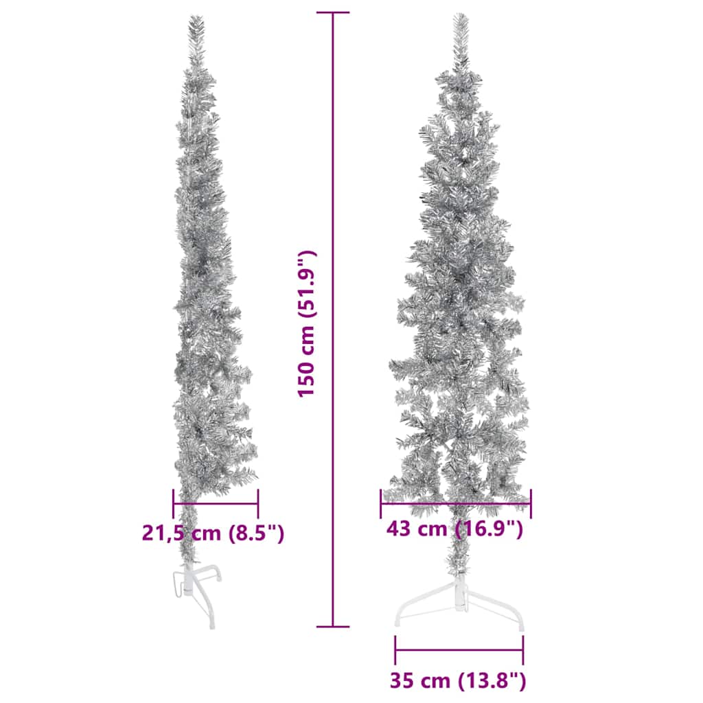 vidaXL Sapin de Noël artificiel semi-circulaire Pied Fin Argenté 150 cm