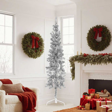 vidaXL Künstlicher Halb-Weihnachtsbaum Ständer Schlank Silbern 180 cm