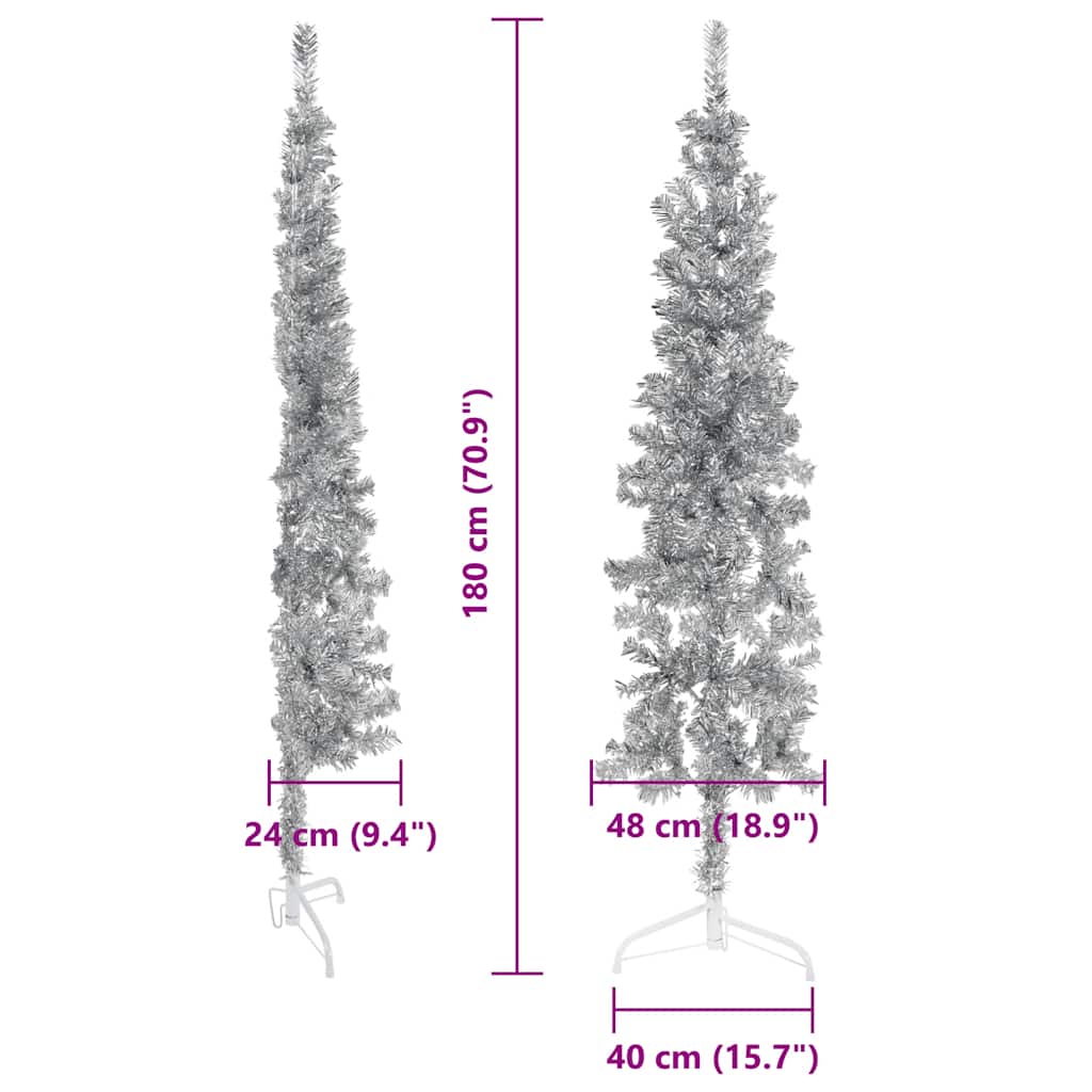 vidaXL Sapin de Noël artificiel semi-circulaire Support Mince Argenté 180 cm