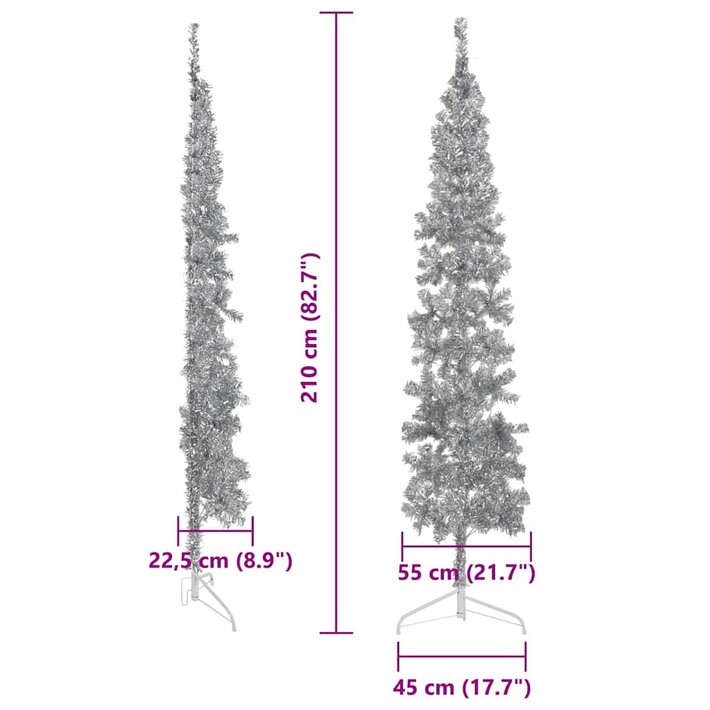 vidaXL Künstlicher Halb-Weihnachtsbaum Ständer Schlank Silbern 210 cm