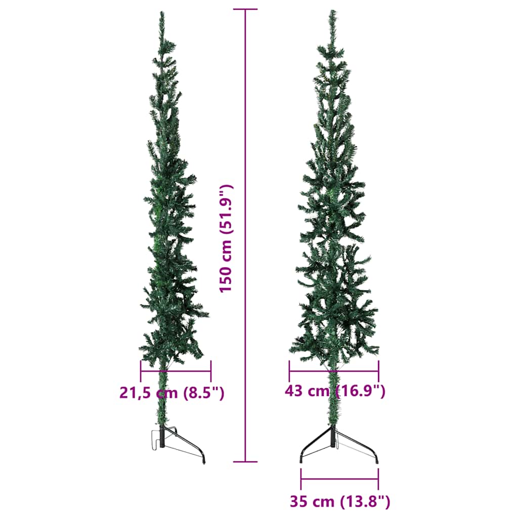 vidaXL Künstlicher Halb-Weihnachtsbaum mit Ständer Schlank Grün 150 cm
