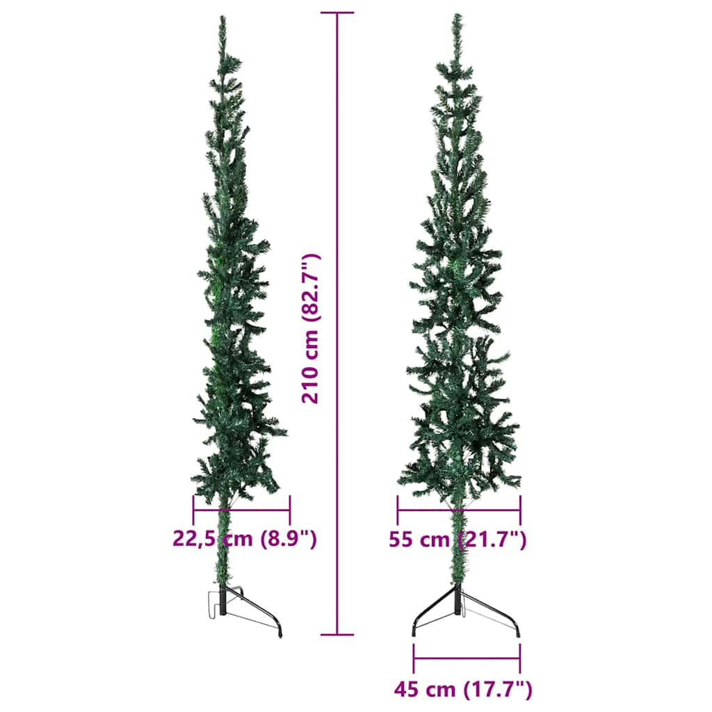 vidaXL Künstlicher Halb-Weihnachtsbaum mit Ständer Schlank Grün 210 cm