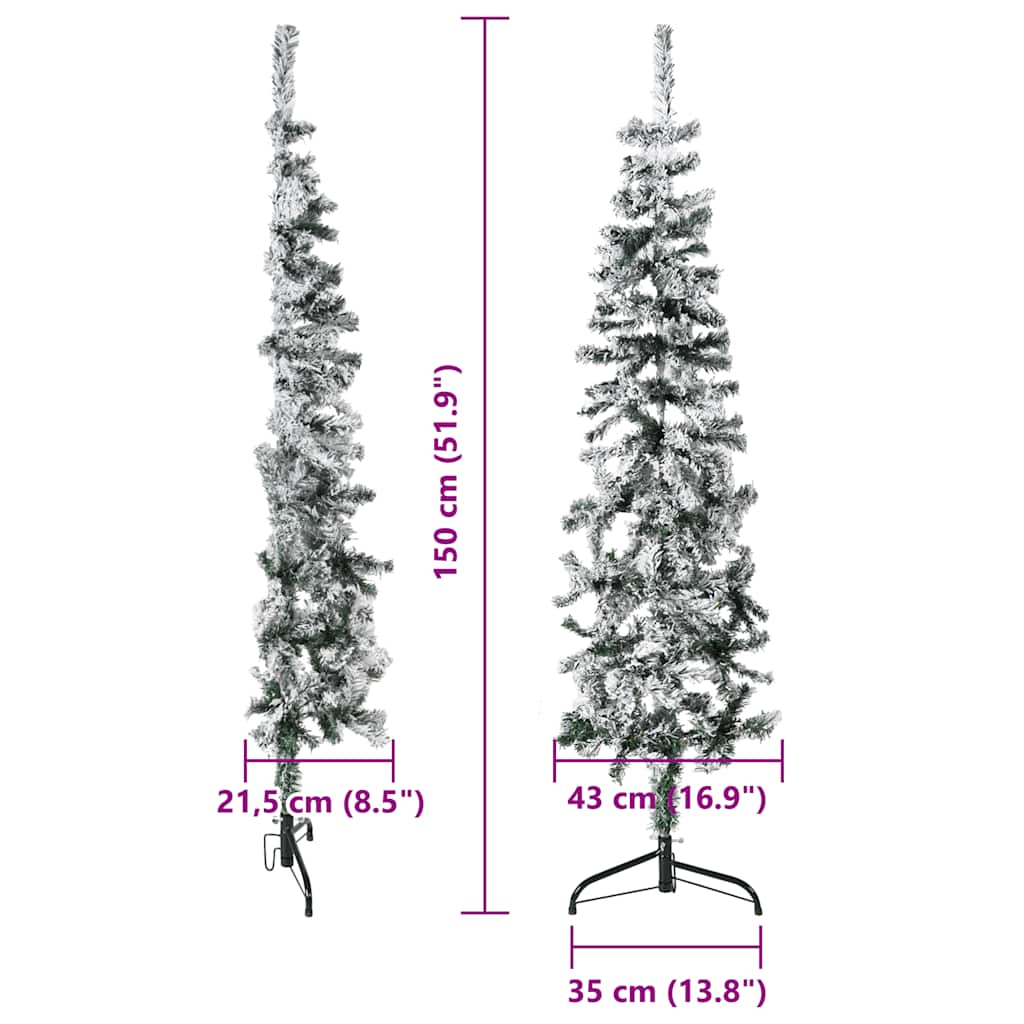vidaXL Sapin de Noël artificiel semi-circulaire avec neige Slim 150 cm