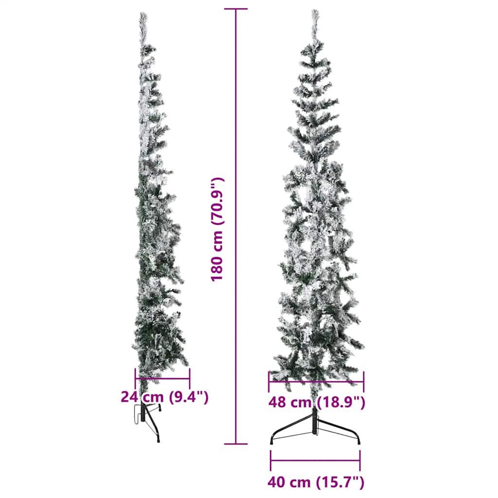 vidaXL Sapin de Noël artificiel semi-parfait enneigé slim 180 cm