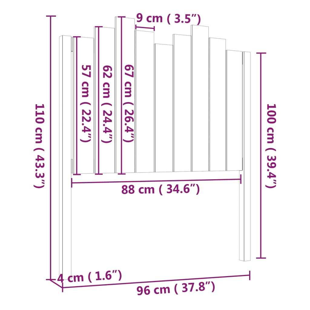 vidaXL Kopfteil Schwarz 96x4x110 cm Massivholz Kiefer