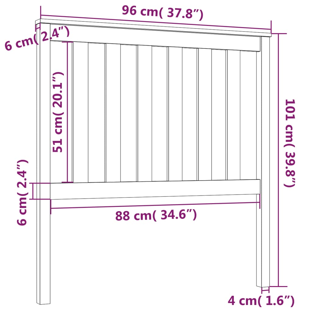 vidaXL Kopfteil Schwarz 96x6x101 cm Massivholz Kiefer