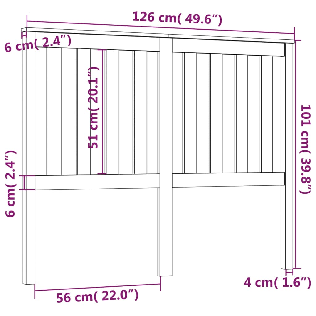 vidaXL Kopfteil Schwarz 126x6x101 cm Massivholz Kiefer