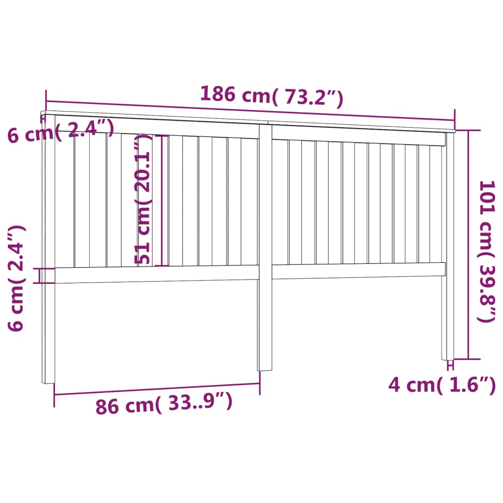 vidaXL Kopfteil Schwarz 186x6x101 cm Massivholz Kiefer