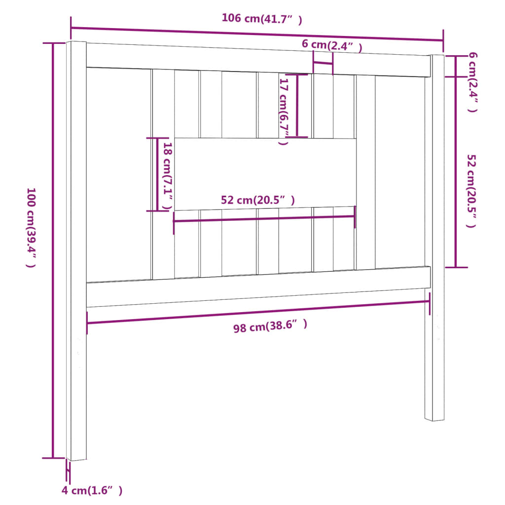 vidaXL Kopfteil Grau 106x4x100 cm Massivholz Kiefer